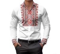 Camicia casual da uomo con bottoni, a maniche lunghe, design etnico, vestibilità aderente, per vacanze e spiaggia, M-2XL (C L)
