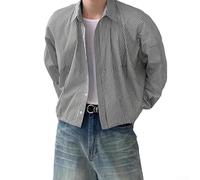 Camicia casual da uomo con bottoni, a maniche lunghe, vestibilità ampia con colletto con risvolto, stile streetwear coreano a righe, lunghezza regolare per l'uso quotidiano e occasioni sociali (S