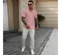 Camicia casual da uomo con bottoni e texture solida, camicia estiva da uomo semplice e morbida con bottoni bianchi e maniche corte, adatta per uso casual quotidiano, regalo perfetto per il marito L,M,