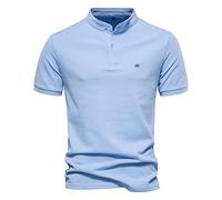 Camicia Casual da Uomo con Collo alla Coreana, Top a Maniche Corte in Cotone Tinta Unita Cotone
