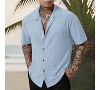 Camicia casual da uomo da vacanza, abbinata a uno stile geometrico a righe bianche e nere in stile jacquard traforato. Caratterizzata da una patta con bottoni, questa camicia incarna l'eleganza e il r