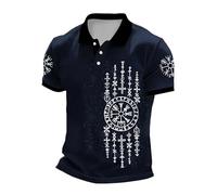 Camicia Casual da uomo Design Totem e Rune Scandinave Stampa Grafica Camicia Collo Classico con Bottoni Stile Urbano, Top Traspirante per la Mezza Stagione Abbigliamento per il Tempo Libero, Blu