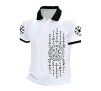 Camicia Casual da uomo Design Totem e Rune Scandinave Stampa Grafica Camicia Collo Classico con Bottoni Stile Urbano, Top Traspirante per la Mezza Stagione Abbigliamento per il Tempo Libero, bianco, S
