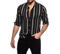 Camicia casual da uomo in cotone slim fit con bottoni a maniche lunghe Camicia casual a quadri da uomo Camicia da lavoro casual per uomo Camicia con bottoni elasticizzati, Grigio, 3XL