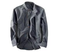 Camicia casual da uomo in lino di cotone formale retrò a maniche lunghe camicie allentate abbigliamento maschile camicie top, Grigio scuro 9, M