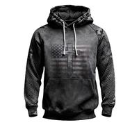 Camicia casual da uomo in pile camicetta 2025 da uomo casual con cappuccio con bandiera americana adorazione di Dio felpa a maniche lunghe retrò Love Christ maglietta per allenamento vacanza, Nero , L