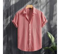 Camicia casual da uomo per l'estate, a maniche corte, con bottoni sul davanti, in colore tinta unita e texture L,M,S,XL,XXLColore unicoPoliestere