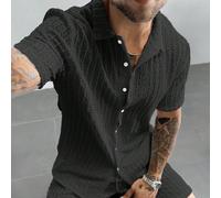 Camicia casual da uomo per vacanze, in tessuto a trama rigata di alta qualità, con colletto polo e maniche corte, adatta per l'estate, per uscite di coppia, adatta come regalo per la Festa del Papà L,