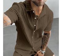 Camicia casual da uomo per vacanze, in tessuto a trama rigata di alta qualità, con colletto polo e maniche corte, adatta per l'estate, per uscite di coppia, adatta come regalo per la Festa del Papà, d