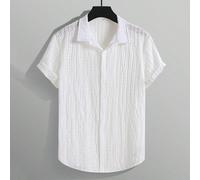 Camicia casual da uomo per vacanze, in tessuto a trama rigata di alta qualità, con colletto polo e maniche corte, adatta per l'estate, per uscite di coppia, adatta come regalo per la Festa del Papà L,