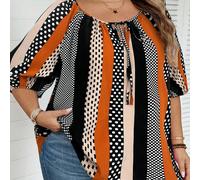Camicia casual da vacanza in taglie comode, con blocchi di colore e righe, adatta per vacanze estive, in campagna o al mare, outfit da spiaggia 5XL,6XL,7XL,8XLGrafico,Tribale,stampa dappertuttoTessuto