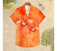 Camicia casual di moda con stampa digitale floreale tropicale, adatta per l'estate, per l'aperto, la spiaggia, la città, le vacanze, le uscite, ideale come regalo per il fidanzato. Camicia arancione c