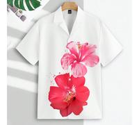 Camicia casual e alla moda con stampa digitale floreale e tropicale, vestibilità slim, collo alla coreana e maniche corte, perfetta per l'estate, la spiaggia, la città, le vacanze, gli appuntamenti e 