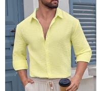 Camicia casual e alla moda da uomo in tessuto a righe, confortevole, morbida e delicata sulla pelle, adatta per il tempo libero o per andare al lavoro, versatile ed elegante, per l'autunno, top a mani