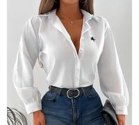 Camicia casual e comoda con stampa di strass, adatta per l'ufficio e il tempo libero, manica lunga L,M,S,XL,XS,XXSAnimale,Ritratto,Motivo strutturatoTessuto intrecciato