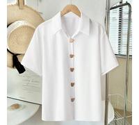 Camicia casual e versatile, adatta per primavera, estate e autunno, stile Ins per lavoro, uso casual quotidiano e appuntamenti, con design del bottone a forma di cuore dorato, comoda e bianca L,M,S,XL