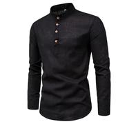 Camicia Casual in Cotone da Uomo Camicia a Maniche Lunghe con Colletto a Fascia Camicia da Uomo in Lino Henley Camicia Leggera Camicia in Cotone Camicia Autunnale con Colletto a Fascia Camicia