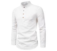 Camicia Casual in Cotone da Uomo Camicia a Maniche Lunghe con Colletto a Fascia Camicia da Uomo in Lino Henley Camicia Leggera Camicia in Cotone Camicia Autunnale con Colletto a Fascia Camicia
