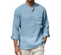 Camicia casual in misto cotone per uomo primavera/autunno camicie a maniche lunghe bianche tinta unita per vacanze e uso quotidiano Camicia termica a maniche lunghe da uomo, Azzurro, S