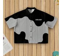 Camicia casual oversize a maniche corte con stampa a blocchi di colore asimmetrica, patchwork e righe, ideale per appuntamenti e raduni, regalo di moda per il fidanzato, vacanze 2XL,3XL,4XL,5XL,6XLBlo