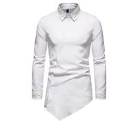 Camicia Casual Slim Fit da Uomo Moda alla Moda Stile Ricamato Camicia A Maniche Lunghe da Uomo Asimmetrica Camicia da Uomo Boutique Primavera E Autunno D-White L