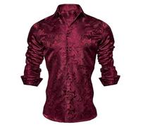 Camicia casual stampata a maniche lunghe e bottoni, un top alla moda design unico, in un tessuto confortevole e traspirante, ideale quotidiano e per le attività all'aria aperta., rosso, L