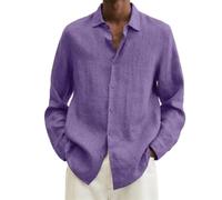 Camicia Casual Uomo Business all-Match Camicia di Lino Uomo Temperamento Classico Longsleeve Top Uomo Disco Fibbia Sciolto Camicia Monocromatica Vintage Mens K-Purple 4XL