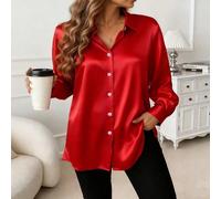 Camicia casual versatile con bottoni in satin-feel, taglia comoda, per la primavera 1XL,2XL,3XL,4XL,5XLColore unicoTessuto intrecciato