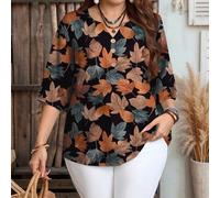 Camicia casual vintage da donna taglie forti con stampa a foglia d'acero, adatta come blusa estiva chic da donna taglie forti, blusa con stampa a foglie da donna per l'autunno, top con stampa a foglie