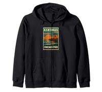 Camicia Chicago Pier Sunset Wheel Vintage sul lungolago Felpa con Cappuccio
