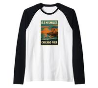 Camicia Chicago Pier Sunset Wheel Vintage sul lungolago Maglia con Maniche Raglan