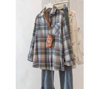 Camicia classica a quadri da donna a maniche lunghe, vestibilità morbida + tasca sul petto, adatta per tutte le stagioni, adatta per l'ambiente lavorativo/universitario/strada, un must-have per le fas