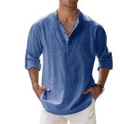Camicia Classica Marco Luca, Ffmani da Uomo, Casual, Estiva, a Maniche Lunghe, Vestibilità Comoda(Blue_M)