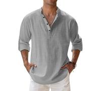 Camicia Classica Marco Luca, Ffmani da Uomo, Casual, Estiva, a Maniche Lunghe, Vestibilità Comoda(Gray_2XL)