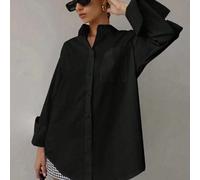 Camicia classica minimalista a tinta unita con bottoni per donna, camicetta con maniche lunghe e polsini arrotolati, adatta per l'ufficio, il weekend casual, gli affari, i colloqui, i matrimoni, il Ca