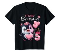 Camicia Compleanno Penguin Girl 5 anni - It's my Birthday Maglietta