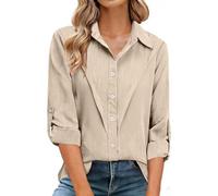 Camicia con Bottoni Donna Cotone E Lino, Tunica Blusa Eleganti Maniche Corte E Colletto con Scollo a V Eleganti Camicia Morbido Scollo a V Maglietta Sciolto Larghe Taglie Forti Taglie Forti Moda