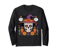 Camicia con Cappello da Strega Sugar Skull Dia Los Muertos Halloween Maglia a Manica
