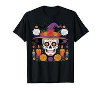 Camicia con Cappello da Strega Sugar Skull Dia Los Muertos Halloween Maglietta