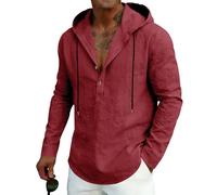 Camicia con Cappuccio da Uomo Camicia Henley a Maniche Lunghe in Misto Lino Felpa Casual Leggera e dalla vestibilità Ampia con Cappuccio, Ideale per Tutti i Giorni