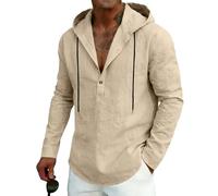Camicia con Cappuccio da Uomo Camicia Henley a Maniche Lunghe in Misto Lino Felpa Casual Leggera e dalla vestibilità Ampia con Cappuccio, Ideale per Tutti i Giorni