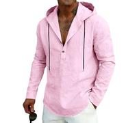 Camicia con Cappuccio da Uomo Camicia Henley a Maniche Lunghe in Misto Lino Felpa Casual Leggera e dalla vestibilità Ampia con Cappuccio, Ideale per Tutti i Giorni