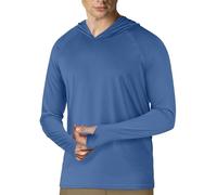 Camicia con cappuccio da uomo UPF 50+, a maniche lunghe, con protezione solare e protezione dai raggi UV, leggera, ad asciugatura rapida, Blu brillante, M