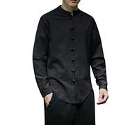 Camicia con colletto cinese da uomo camicia etnica in lino con colletto a maniche lunghe, vestibilità regolare, camicie wushu, vestibilità muscolare, camicie casual retrò in cineserie top per vacanze