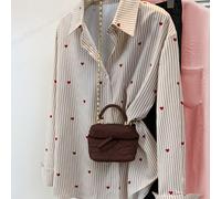 Camicia con colletto e maniche regolari da donna, con motivo a righe verticali e delicato cuore rosso, per la primavera Petite XS,Petite S,Petite M,Petite LGeometricoPoliestere