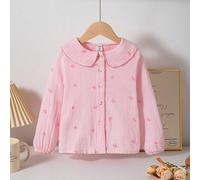 Camicia con colletto Peter Pan ricamata, abbottonata, per ragazze in primavera/autunno 6Y,7Y,4Y,5YPiantePoliestere