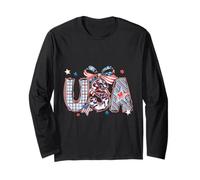 Camicia con fiocco bandiera USA 4 luglio a righe con grafica stelle americane Maglia a Manica
