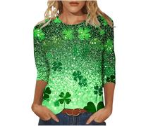 Camicia con maniche a 3/4 per il giorno di San Patrizio Lucky Leprechaun Outfit Shamrocks Gradient Print Camicie irlandesi per le donne Divertente Trifoglio Casual Top Leprechaun Outfit San Patrizio