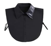 Camicia con mezzo colletto e colletto staccabile, Camicia finta staccabile autunno inverno con colletto bavero for donna nera(Leather Collar Only)