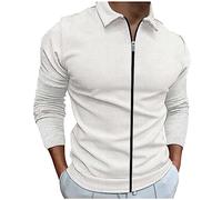 Camicia con risvolto in tinta unita Top da uomo a maniche lunghe a nido d'ape casual con cerniera Top Turn Down Collar ad asciugatura rapida Manica lunga elasticizzata leggera Camicie durevoli